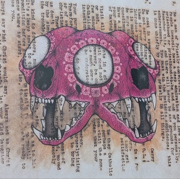 Pink Skull Art with Gold Frame - Picture 2 of 2
